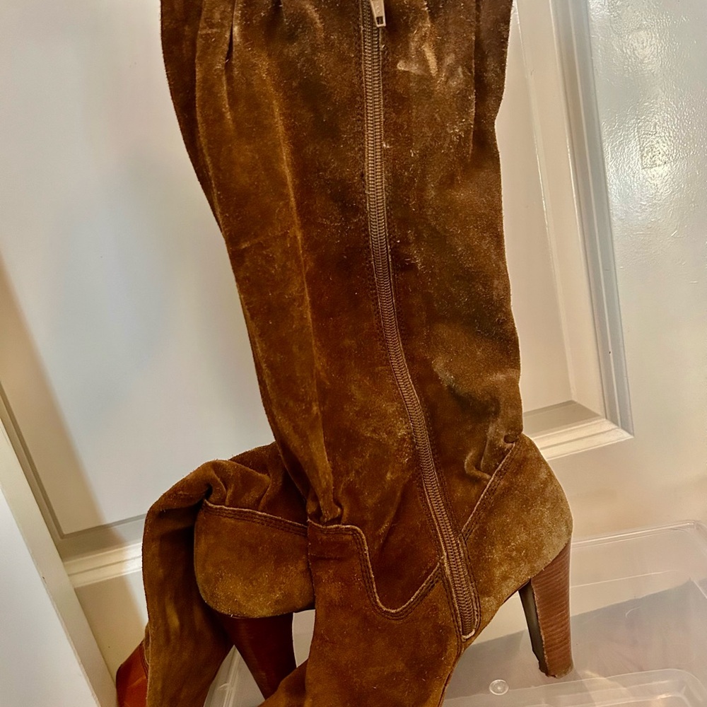 Michael Kors Tan Suede Slouch Heeled Boots